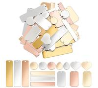 DELORIGIN 64Pcs Metal Stamping Blank Tag Bulk 16 Stili Rettangolo Cuore Rotondo Ottone Stampaggio Vuoti Tag Colori Misti Incisione Gioielli Lavorare per ID Nome Regali Fai da te Braccialetto Collana
