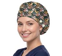 DELORIGIN Cappelli in cotone con motivo floreale e drago, per infermiere, teatro, con bottone e fascia per il sudore, regolabili, per donne e uomini, per cucinare lavori domestici, taglia unica