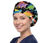 DELORIGIN Cappellini colorati con dinosauri bouffant in cotone, cappello da infermiera e teatro, con bottone e fascia per il sudore, tappi chirurgici regolabili, per donne e uomini, per lavoro, cucina
