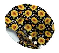 DELORIGIN Cappellini con girasoli, api e farfalle, in cotone, per infermiere, teatro, con bottone e fascia per il sudore, regolabile, per donne e uomini, per cucinare lavori domestici, taglia unica