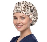 DELORIGIN Cappello da infermiera in cotone con elementi color caffè, cappello da infermiera e teatro con bottone e fascia per il sudore, tappi chirurgici regolabili, per donne e uomini, per lavoro