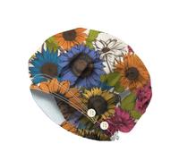 DELORIGIN Cappello unisex Op per uomo e donna, con stampa a girasole, cappello da lavoro regolabile con bottone e fascia in cotone bouffant per infermiere e berretto chirurgico