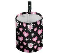 DELORIGIN Cestino della spazzatura per auto, con cuore rosa, impermeabile, da appendere al sedile posteriore, portatile, da campeggio, pieghevole, per auto (15 cm di larghezza, 18,3 cm di altezza)