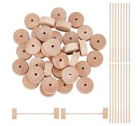 DELORIGIN Confezione da 36 ruote in legno da 2,5 cm con 18 bastoncini, mini ruote in legno con fori da 0,4 cm, ruote piatte non finite per artigianato fai da te auto pittura colori pannelli forati per