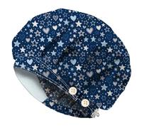 DELORIGIN Cuore Stella Bouffant Cuffia Elastica da Lavoro Blu Cotone Pulizia Infermiere Medico Chirurgo Cuffia Unisex Regolabile Bendaggio Cappelli per Infermiere Cucina Domestica