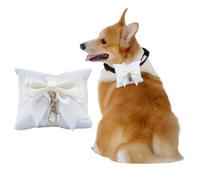 DELORIGIN Cuscino portafedi per cani da 200mm, cuscino per anello da sposa con chiusura ad anello per collare del cane per fidanzamento cerimonia nuziale bianca