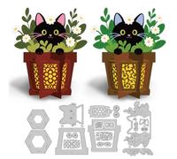DELORIGIN Fustelle 3D a forma di vaso di fiori a forma di gatto, foglie e lanterne, in metallo, per realizzare biglietti, goffratura, stencil, stencil per fai da te, scrapbooking, album fotografici