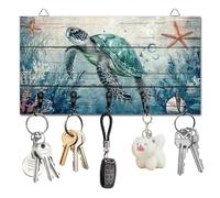 DELORIGIN Portachiavi con tartaruga marina e motivo oceano, gancio portachiavi da parete, in legno, con 5 ganci per chiavi, per ingresso, porta di casa, decorazione da parete