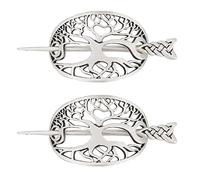 DELORIGIN Set di 2 fermagli per capelli con nodo celtico, fermagli per capelli con albero della vita, forcine per capelli argentate, forcine per scialle, accessori per capelli retrò, fermagli per