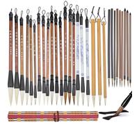 DELORIGIN Set di 30 pennelli per calligrafia cinese, per scrivere, pittura ad acquerello, con supporto per pennelli in bambù arrotolabile, per gli amanti della calligrafia, regalo per principianti