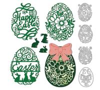DELORIGIN Stampaggio per uova di Pasqua per la creazione di biglietti, fustelle in acciaio al carbonio con coniglietti e motivo fiocco, stampaggio di stampaggio, novità 2025, per regali di Pasqua,