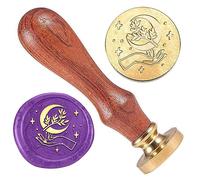 DELORIGIN Timbro con sigillo di cera a mano con foglia di luna, 25 mm, vintage, retrò, per buste, decorazioni, inviti, biglietti di vino