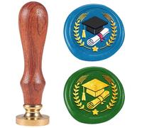DELORIGIN Timbro con sigillo in cera con cappello per la stagione di laurea, 25 mm, in stile retrò, con sigillo rimovibile, con testa in ottone, per buste, biglietti di auguri, lettere, inviti, regali