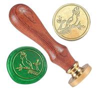 DELORIGIN Timbro di cera per uccelli, 1", in ottone, con manico in legno, motivo pappagallo, cera, per inviti di nozze, confezioni regalo, buste per vino