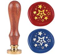 DELORIGIN Timbro per ceralacca con molte stelle, stile vintage, 2,5 cm, con testa in ottone rimovibile, con manico in legno, per biglietti di auguri, buste di nozze, inviti, confezioni regalo