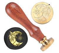 DELORIGIN Timbro Sigillo di Ceralacca A Forma di Luna con Foglia, Timbro In Rilievo, Sigillante Rimovibile, Testa di Timbro di Ceralacca In Ottone Da 25mm per Inviti di Nozze, Buste, Confezioni