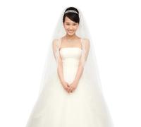 DELORIGIN Velo da sposa a 1 livello, bordo in pizzo ricamato, con bordo floreale ricamato, velo da sposa, abito da donna, matrimonio in chiesa, bianco, 2500x1440mm