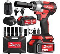 Delphi Avvitatore a percussione a batteria, 20 V, 1/2", 2 AKU, batteria senza spazzole, 20 V, 1/2 pollici, velocità variabile e luce LED