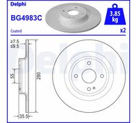 Delphi Disco freno BG4983C pieno per Abarth, Fiat, Mazda 2x