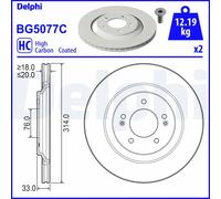 Delphi Disco freno BG5077C – Kit 2 dischi Posteriore Ø314 mm Ventilato per Hyundai i30, Kona