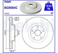 Disco freno DELPHI BG9084C anteriore, ventilato, 1 Pezzo