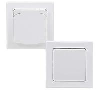 Delphi - Presa con interruttore IP44 con telaio e interruttore a bilanciere da incasso, con coperchio pieghevole, per ambienti umidi ed esterni, 230 V, colore: bianco