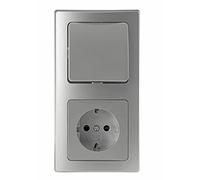 Delphi - Presa con interruttore, presa di corrente 250 V con interruttore avanti e indietro, telaio a 2 scomparti, montaggio a incasso, colore: grigio argento
