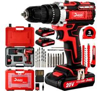 DELPHI Set di avvitatore a batteria da 20 V, 2 batterie da 1,5 Ah, 50 Nm, 2 marce, 25 livelli di coppia, luce LED, 34 accessori per trapano a batteria, set con valigetta per progetti fai da te