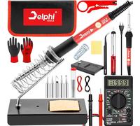 DELPHI Set di saldatori 23 in 1, 60 W, temperatura regolabile 200-450 °C, kit 6 punte, interruttore on/off, supporto saldatore