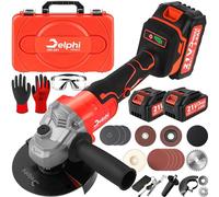 DELPHI Smerigliatrice Angolare A Batteria Kit- 125 mm 1200 W 2x 21V Batteria Smerigliatrice Da Taglio A Batteria Da Motore Brushless M10 Flex A Batteria Kit Con Custodia Di Trasporto