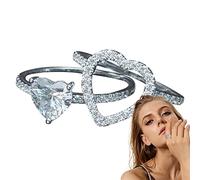 delr Cuore Zircone, 2 Anelli a Forma di Cuore Amore | Amore, Regali Compleanno, Fidget Gioielli per Donna, Regalo per il giorno dell'adre