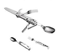 delr Set da tavola multifunzione, 2 posate multifunzione da campeggio | Set combinato Cucchiaio, Forchetta, Coltelli e apribottiglie in acciaio inox, Viaggio, Posate per backpackers