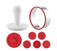 delr Set di 6 timbri per biscotti natalizi, resistenti al calore fino a 480 ° F, design igienico, 6 timbri in silicone, 1 taglierina per biscotti rotonda, 1 pressa per legno