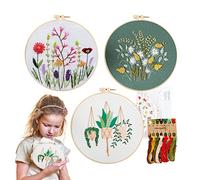 delr Set di punti croce - Set di iniziazione fai da te con motivo e istruzioni - I kit da ricamo includono motivi floreali, anelli da ricamo, fili colorati e strumenti