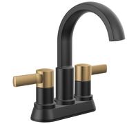 Delta Faucet Albion Rubinetto per bagno centrale Nero/Oro Rubinetto per bagno a 2 maniglie Delta Rubinetto per lavabo da bagno con scarico a pres