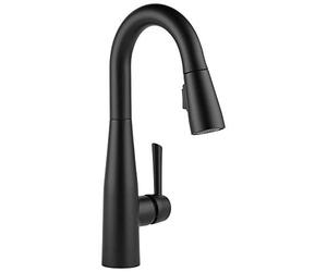 Delta Faucet Essa rubinetto nero opaco barra con spruzzatore estraibile, rubinetto nero lavello singolo foro, rubinetti a barra bagnata singolo foro, rubinetto da cucina nero, nero opaco 9913-BL-DST