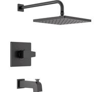 Delta Faucet Modern Raincan Square Kit di finiture per vasca e doccia monofunzione nero, set di rubinetti per vasca, soffione doccia a pioggia nero, kit di finiture per doccia Delta nero opaco T14468
