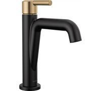 Delta Faucet Nicoli Rubinetto da bagno nero opaco, rubinetto per lavabo da bagno a foro singolo nero/oro, rubinetto da bagno a maniglia singola, gruppo di scarico pop-up, nero opaco/bronzo champagne
