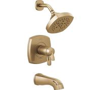 Delta Faucet Stryke 17T Series Gold Thermostatic H2Okinetic vasca e doccia rubinetto, kit di finitura valvola, maniglia doccia, kit di finiture doccia Delta Lumicoat, bronzo champagne T17T476-CZ-PR