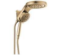 Delta HydroRain Soffione doccia doppio 2 in 1 a 5 impostazioni, soffione doccia ad alta pressione con getto portatile, portata 9,5 l/min, Lumicoat Champagne-Bronzo 58680-CZ-PR25