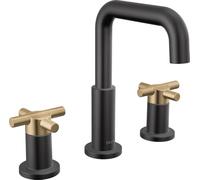 Delta Nicoli 35894LF-GZ - Rubinetto da bagno a 3 fori, rubinetto per lavabo da bagno diffuso da 20 cm, montaggio di scarico push-pop, nero opaco/bronzo champagne