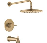 Delta Rubinetto moderno Raincan Round Monofunzione Vasca e Doccia Trim Kit Oro, Set di rubinetti per vasca, Soffione doccia a pioggia Oro, Kit doccia Delta Bronzo Champagne T14469-CZ-PP (valvola non