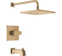Delta Rubinetto moderno Raincan Square Monofunzione Vasca e Doccia Trim Kit Oro, Set di rubinetti per vasca, Soffione doccia a pioggia Oro, Kit doccia Delta Bronzo Champagne T14468-CZ-PP (valvola non