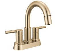 Delta Rubinetto Nicoli Rubinetto da bagno estraibile Centerset, Rubinetto per lavabo da bagno dorato, Rubinetto da bagno con spruzzatore estraibile, Rubinetto da bagno a 3 fori, Bronzo champagne