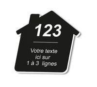DELTA-SIGNALETIQUE.COM Targa autoadesiva personalizzata con nome e numero inciso a forma di casa, colore nero, dimensioni 8 x 8 cm