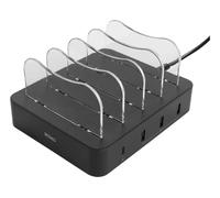 DELTACO Stazione di Ricarica Compatibile USB 3 Porte USB-A + 1 Porta USB-C (Senza Cavo) (Nero)