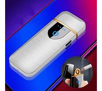 Deluisho Accendino Elettronico, Accendino ad Arco, Ricarica USB Accen-dino Antivento Touch Durevole, Accendisigari Tascabile (Argentato)