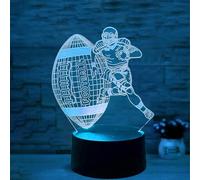 Deluisho Lampade 3D Rugby, Luce Notturna del Pallone da Rugby, 16 Colori di Luce Senza Commutazione, Base in Plastica Ecologica con Pannello Luminoso in Acrilico, Tensione Sicura di 5V, Regalo a