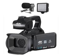 DELURA Auto Focus Videocamera 4K Zoom 18X 64MP Videocamera Digitale For WIFI Streaming Webcam Time-lapse 4" Touch Screen Recorder Telecamera HD (Color : 128G SD Card, Size : With MIC Light)