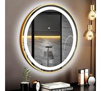 DELURA LED Specchio da Bagno, Specchio Rotondo Bagno da Parete, Specchio Rotondo con Cornice Oro Tondo Specchio Decorativo industriale (Color : B, Size : 80cm)